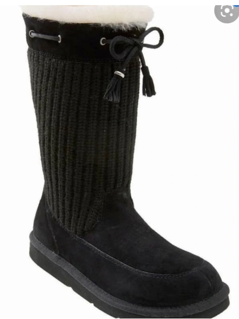 UGG Suburb Crochet Knit Leather Boots Black Size 10